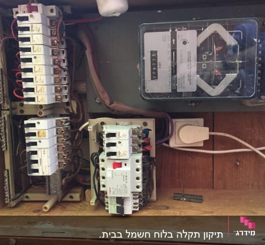לוח חשמל עם מפסקים וחוטי חשמל